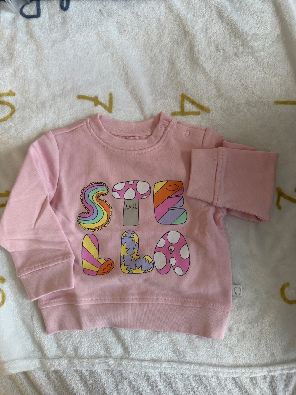 NWOT Stella McCartney Kids - pink letter sweatshirt fleeced inside - 9 Month